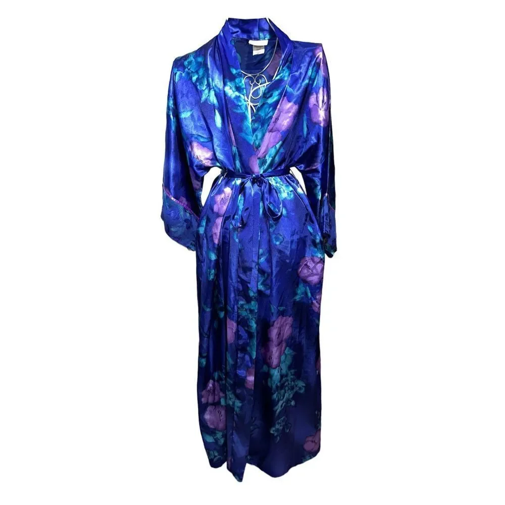 Beautiful VINTAGE purple floral CALIFORNIA DYNASTY FLORAL VINTAGE ROBE with BELT_2